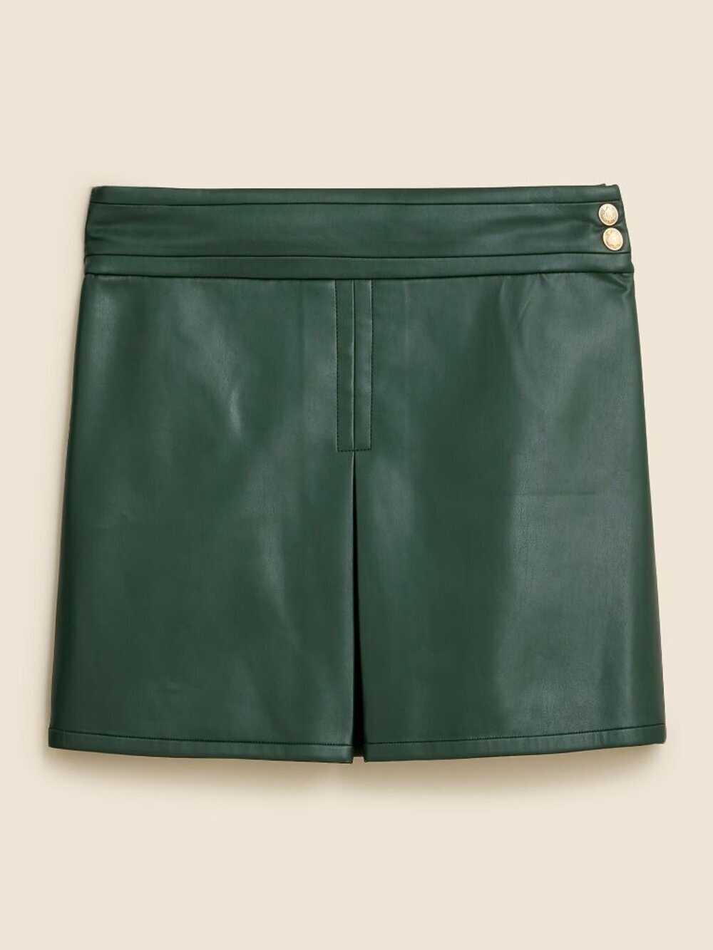 J. Crew Center-Pleat Mini Skirt Faux Leather CD339 2024 Preppy in Army Green 4
